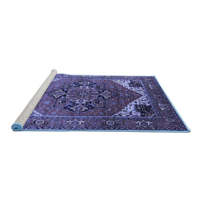 Sideview of Machine Washable Persian Blue Traditional Rug, wshurb2037blu