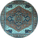 Round Machine Washable Persian Light Blue Traditional Rug, wshurb2037lblu