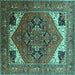 Square Machine Washable Persian Turquoise Traditional Area Rugs, wshurb2037turq