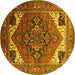 Round Machine Washable Persian Yellow Traditional Rug, wshurb2037yw