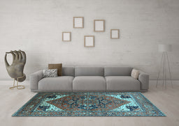 Machine Washable Persian Light Blue Traditional Rug in a Living Room, wshurb2037lblu