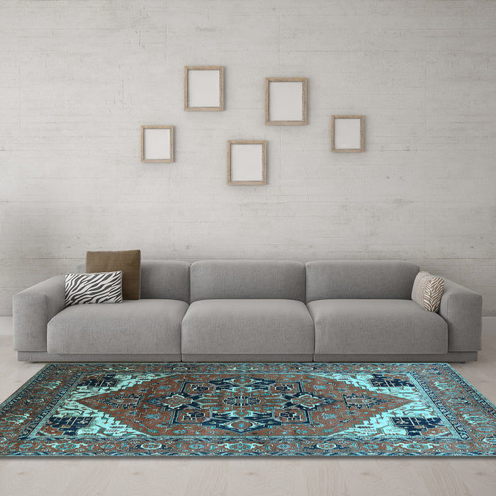 Machine Washable Persian Light Blue Traditional Rug in a Living Room, wshurb2037lblu