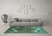 Machine Washable Persian Turquoise Traditional Area Rugs in a Living Room,, wshurb2037turq