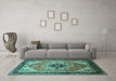 Machine Washable Oriental Turquoise Industrial Area Rugs in a Living Room,, wshurb2038turq