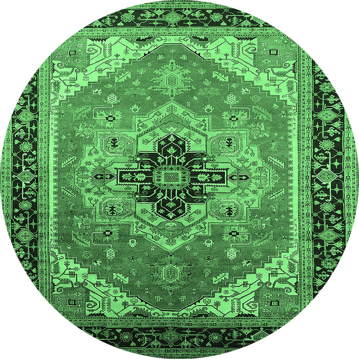 Round Oriental Emerald Green Industrial Rug, urb2038emgrn
