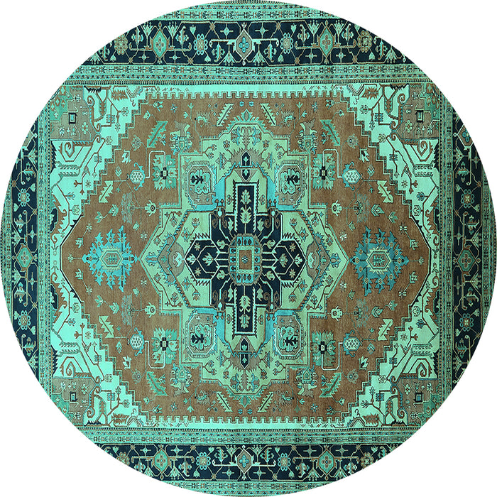 Round Machine Washable Oriental Turquoise Industrial Area Rugs, wshurb2038turq