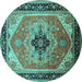 Round Machine Washable Oriental Turquoise Industrial Area Rugs, wshurb2038turq