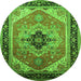 Round Machine Washable Oriental Green Industrial Area Rugs, wshurb2038grn