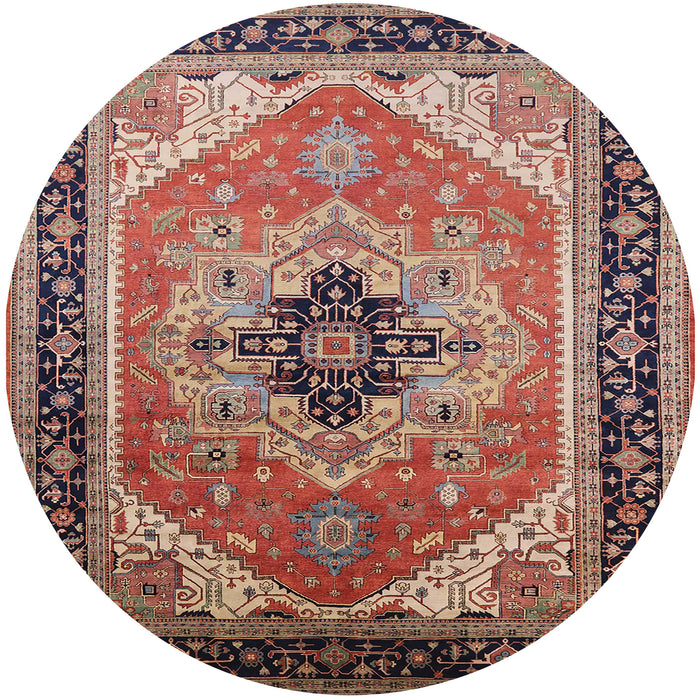 Round Machine Washable Industrial Modern Brown Red Rug, wshurb2038