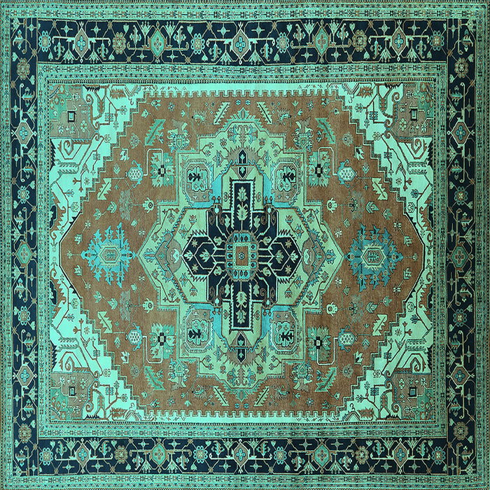Square Oriental Turquoise Industrial Rug, urb2038turq