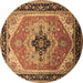 Round Oriental Brown Industrial Rug, urb2038brn