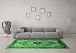 Machine Washable Oriental Emerald Green Industrial Area Rugs in a Living Room,, wshurb2038emgrn