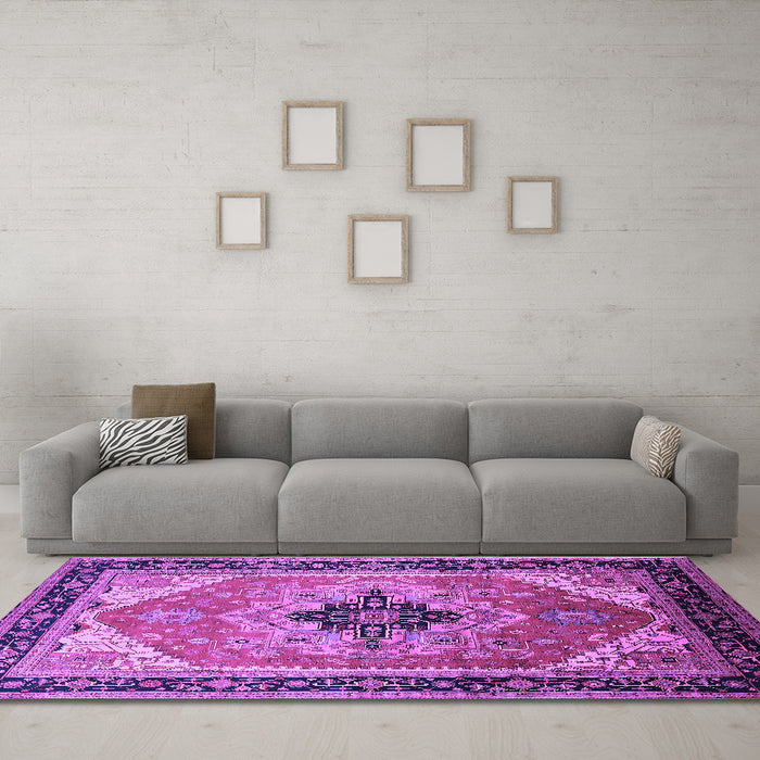 Machine Washable Oriental Purple Industrial Area Rugs in a Living Room, wshurb2038pur