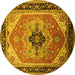 Round Machine Washable Oriental Yellow Industrial Rug, wshurb2038yw