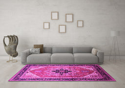 Machine Washable Oriental Pink Industrial Rug in a Living Room, wshurb2038pnk