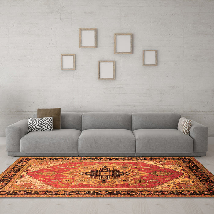 Machine Washable Oriental Orange Industrial Area Rugs in a Living Room, wshurb2038org