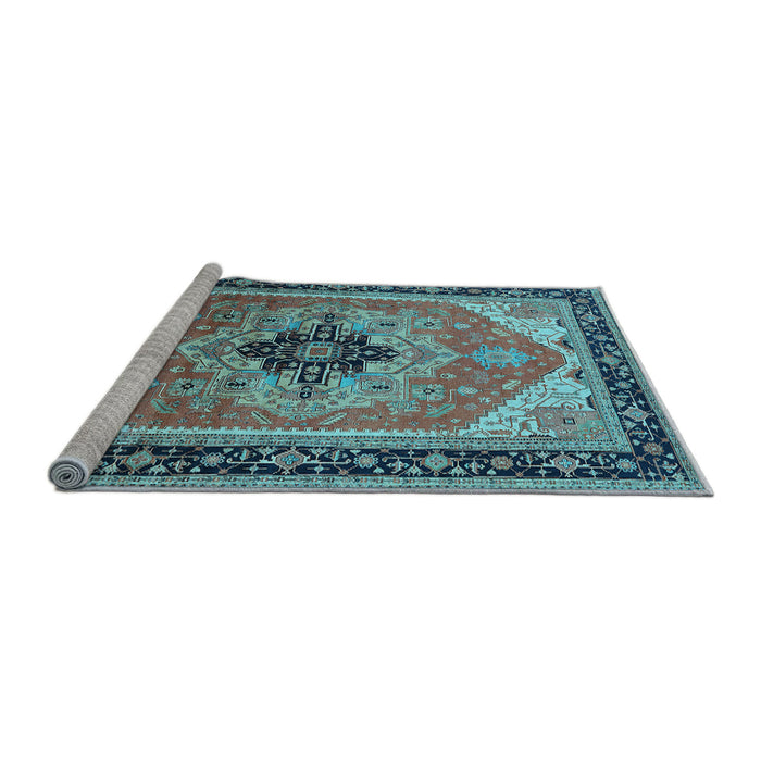 Sideview of Machine Washable Oriental Light Blue Industrial Rug, wshurb2038lblu