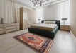 Mid-Century Modern Brown Red Oriental Rug in a Bedroom, urb2038