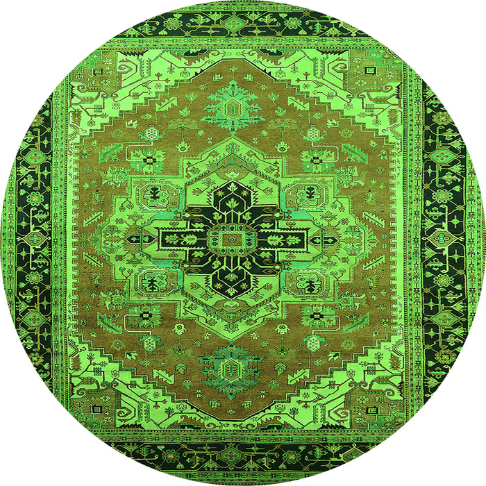 Round Oriental Green Industrial Rug, urb2038grn