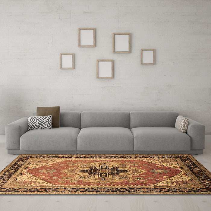 Machine Washable Oriental Brown Industrial Rug in a Living Room,, wshurb2038brn