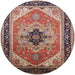 Round Mid-Century Modern Brown Red Oriental Rug, urb2038