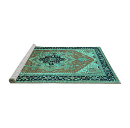 Sideview of Machine Washable Oriental Turquoise Industrial Area Rugs, wshurb2038turq