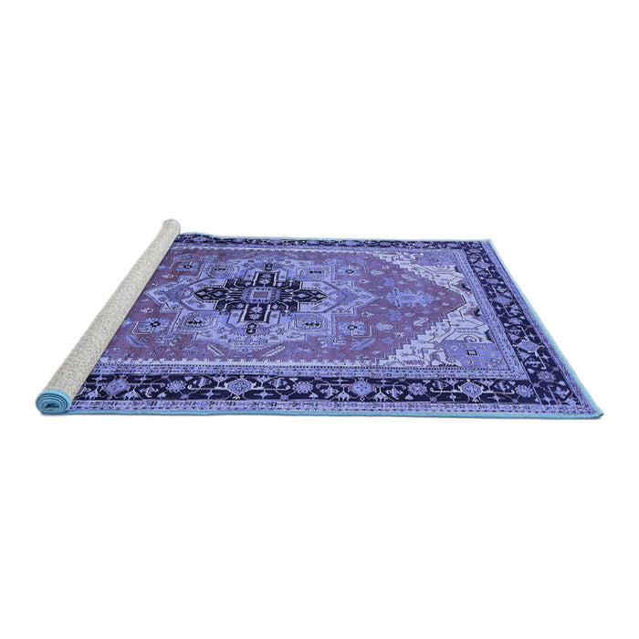 Sideview of Machine Washable Oriental Blue Industrial Rug, wshurb2038blu
