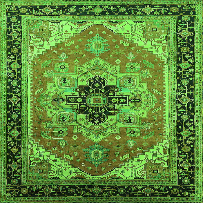 Square Machine Washable Oriental Green Industrial Area Rugs, wshurb2038grn