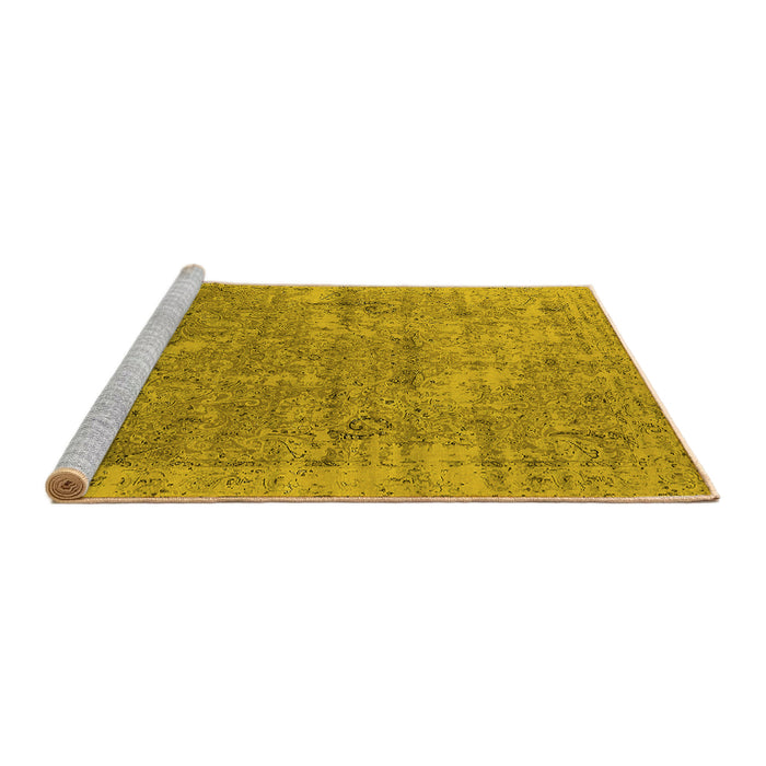 Sideview of Machine Washable Oriental Yellow Industrial Rug, wshurb2039yw