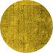 Round Machine Washable Oriental Yellow Industrial Rug, wshurb2039yw