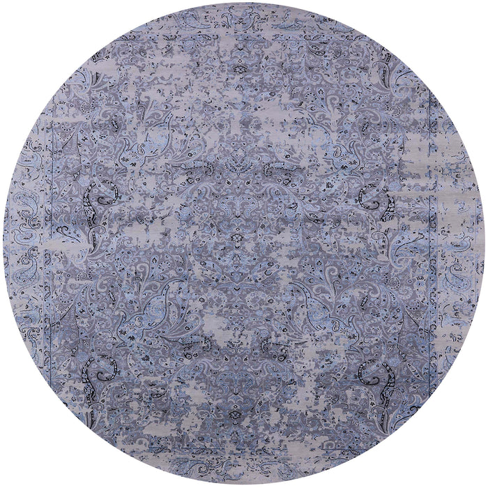 Round Mid-Century Modern Blue Gray Oriental Rug, urb2039