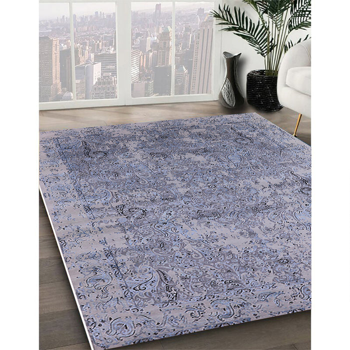 Mid-Century Modern Blue Gray Oriental Rug in Family Room, urb2039