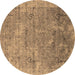 Round Machine Washable Oriental Brown Industrial Rug, wshurb2039brn