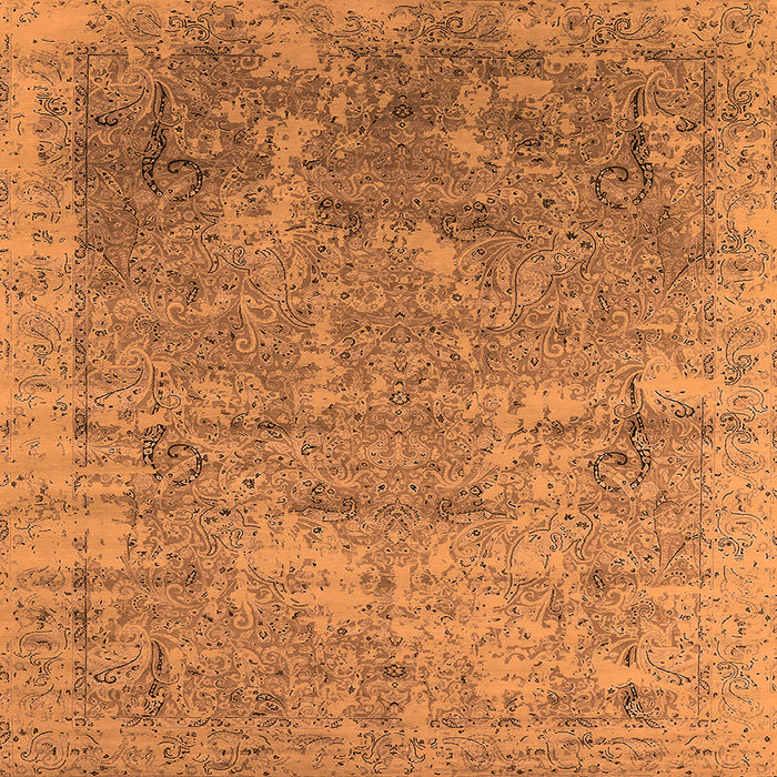 Square Machine Washable Oriental Orange Industrial Area Rugs, wshurb2039org