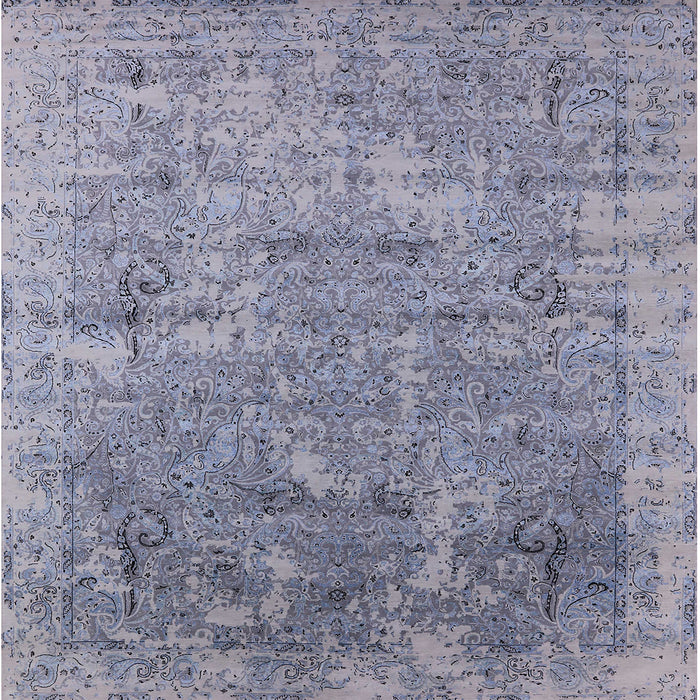 Square Mid-Century Modern Blue Gray Oriental Rug, urb2039