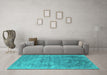 Machine Washable Oriental Turquoise Industrial Area Rugs in a Living Room,, wshurb2039turq