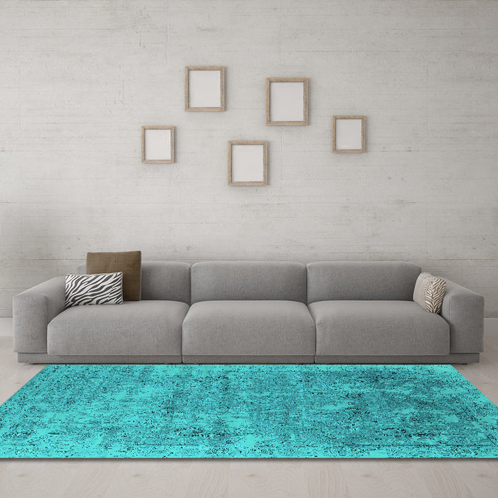 Machine Washable Oriental Turquoise Industrial Area Rugs in a Living Room,, wshurb2039turq