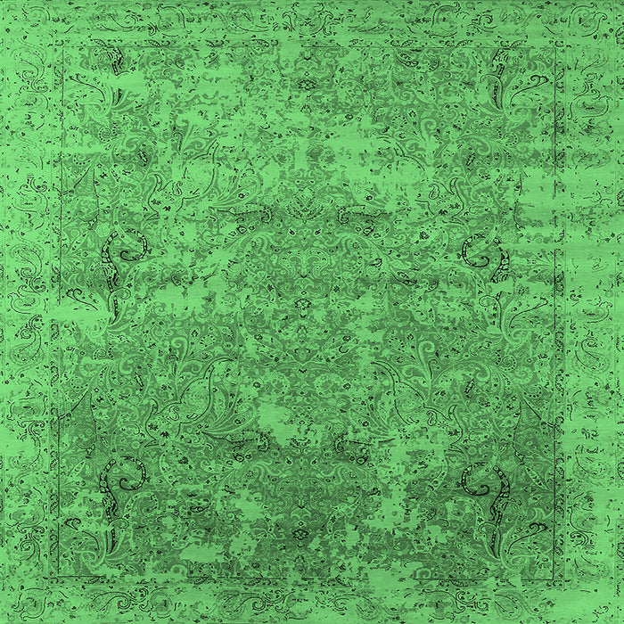 Square Oriental Emerald Green Industrial Rug, urb2039emgrn