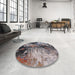 Round Machine Washable Industrial Modern Silver Pink Rug in a Office, wshurb2040