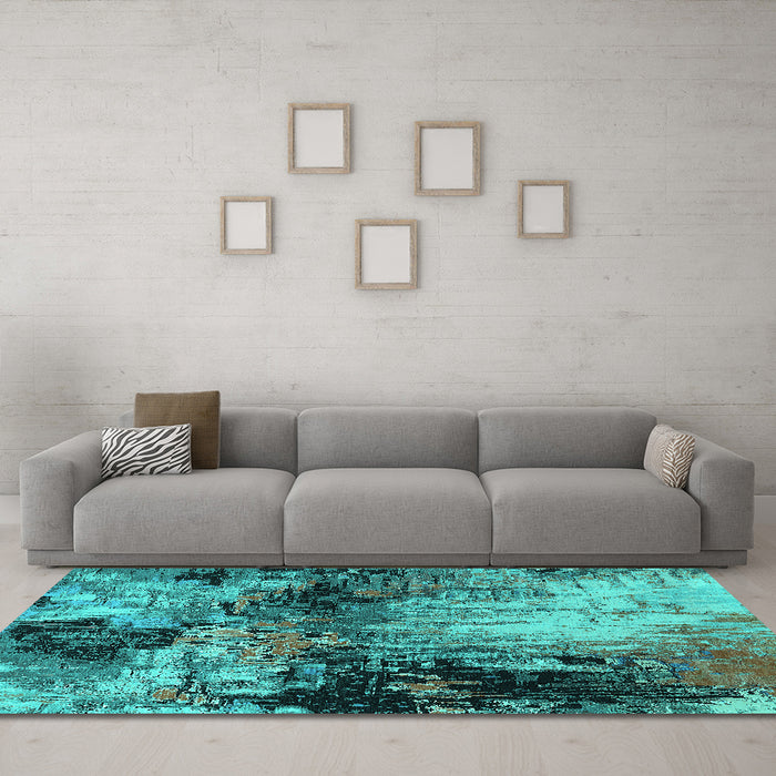 Machine Washable Oriental Turquoise Industrial Area Rugs in a Living Room,, wshurb2040turq