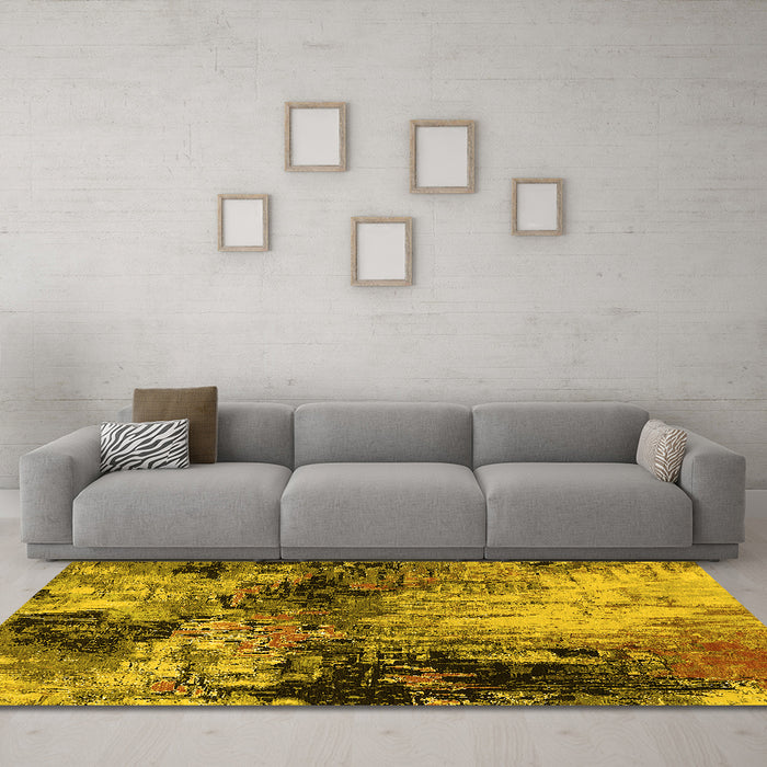 Machine Washable Oriental Yellow Industrial Rug in a Living Room, wshurb2040yw