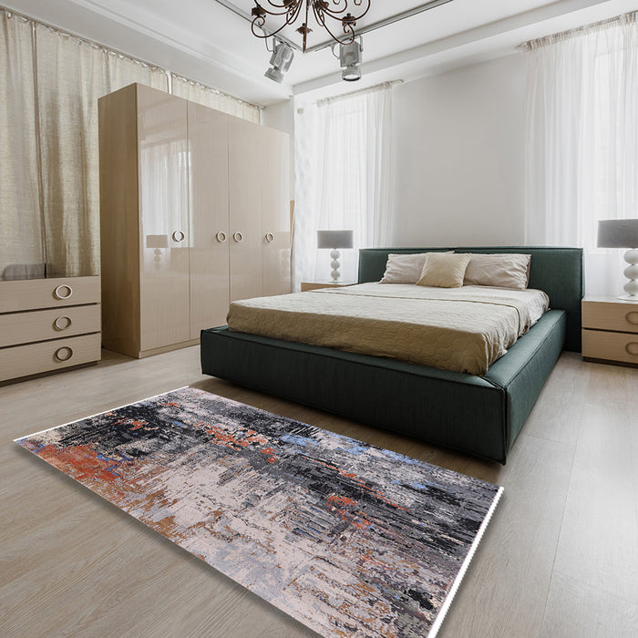 Machine Washable Industrial Modern Silver Pink Rug in a Bedroom, wshurb2040