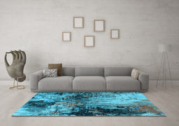 Machine Washable Oriental Light Blue Industrial Rug in a Living Room, wshurb2040lblu
