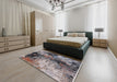 Mid-Century Modern Silver Pink Oriental Rug in a Bedroom, urb2040