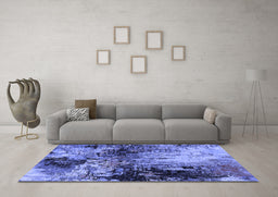 Machine Washable Oriental Blue Industrial Rug in a Living Room, wshurb2040blu