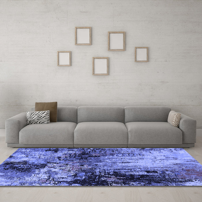 Machine Washable Oriental Blue Industrial Rug in a Living Room, wshurb2040blu