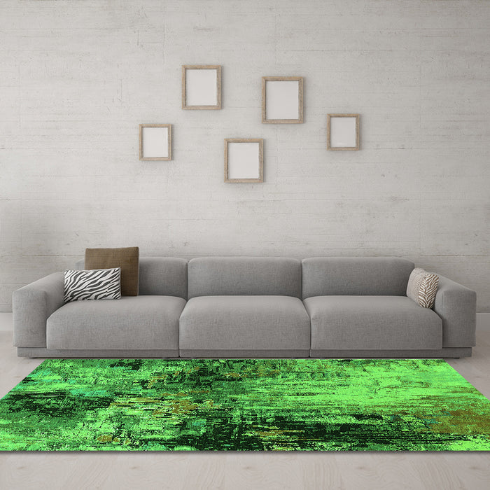 Machine Washable Oriental Green Industrial Area Rugs in a Living Room,, wshurb2040grn