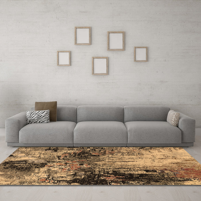 Machine Washable Oriental Brown Industrial Rug in a Living Room,, wshurb2040brn