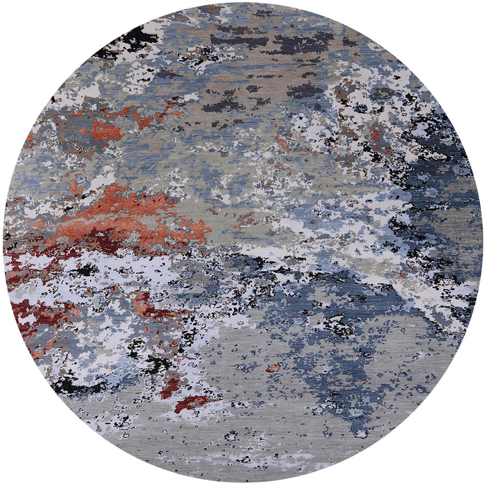 Round Mid-Century Modern Carbon Gray Oriental Rug, urb2041