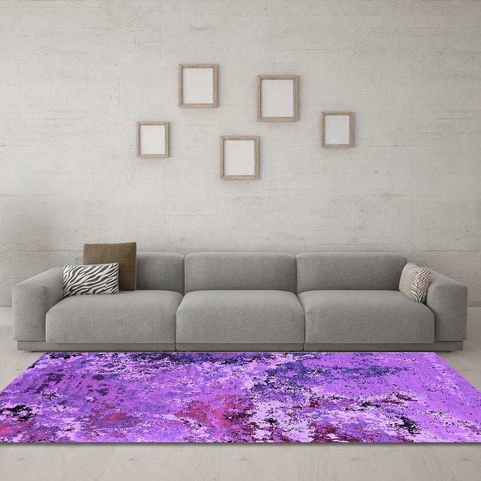 Machine Washable Oriental Purple Industrial Area Rugs in a Living Room, wshurb2041pur